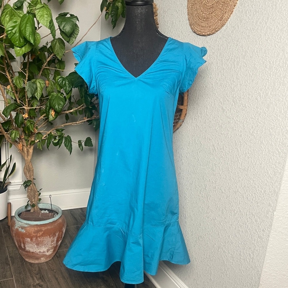 J. Crew Mercantile Blue Flutter Sleeve Ruffle Hem Mini Dress Size 00‎